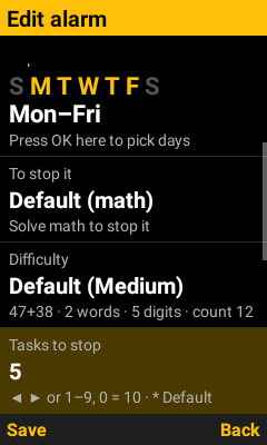 Edit alarm: tasks to stop